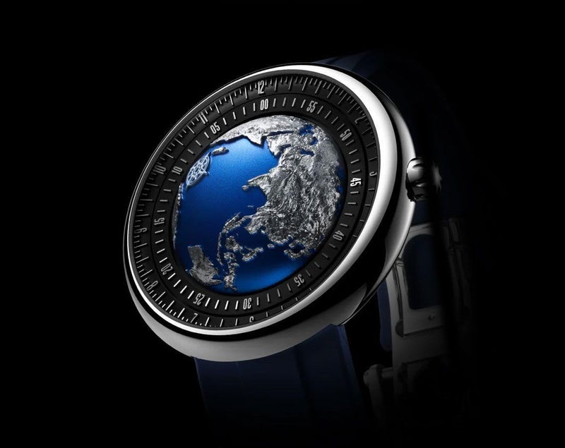 سيجا ديزاين Blue Planet Men's Luxury Watch, Stainless Steel Case, Automatic Movement, Rubber Strap, 30M Water Resistant Timepiece, Blue Dial, 2 Years Warranty - U033-SU01-W6U - Image 2