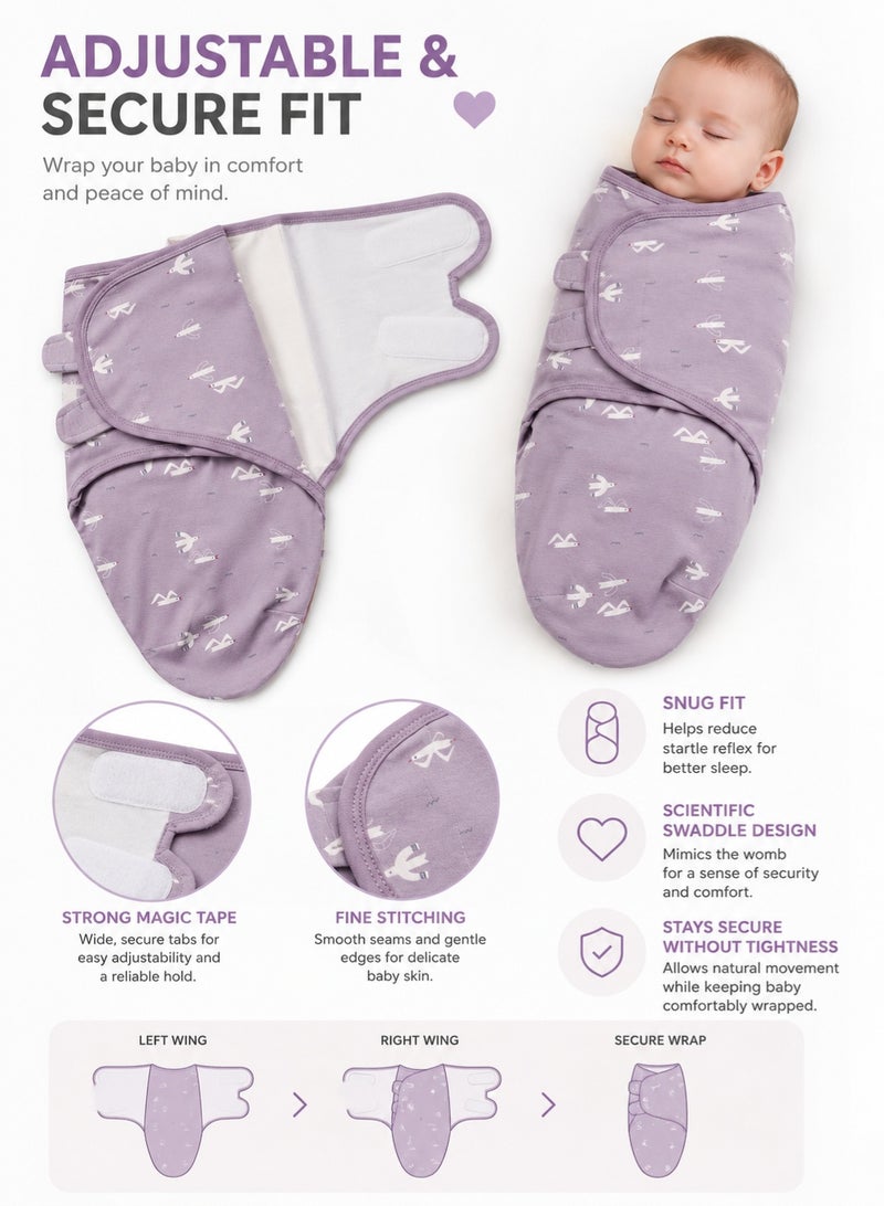 insular 3PCS Baby Swaddle Wrap, 100% Cotton Adjustable Newborn Swaddles, Soft Breathable Sleep Sack for 0-4 Months Infant(Pink/ Purple/White) - Image 3