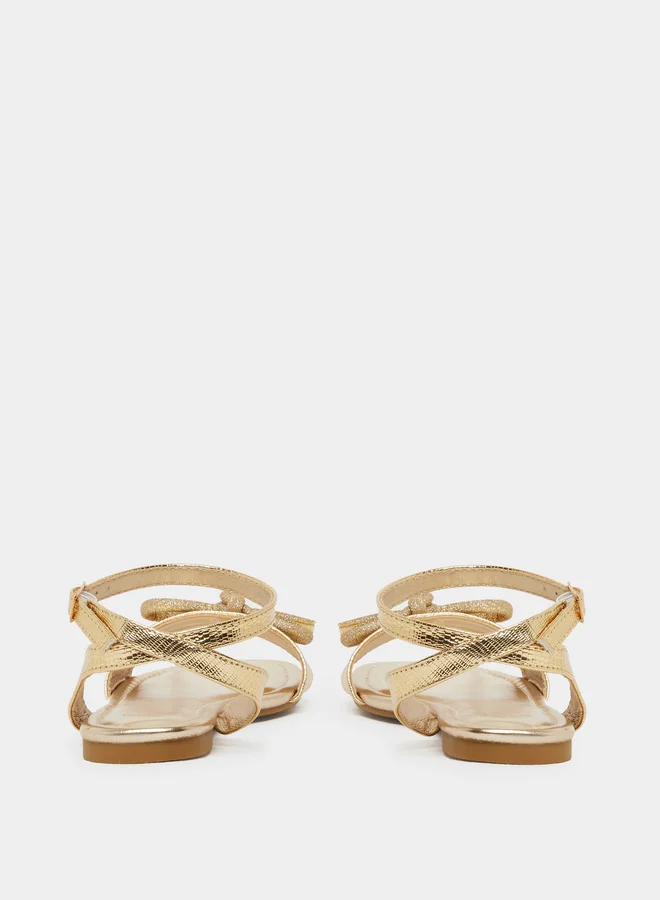 Styli Metallic Design Ankle Strap Flat Sandals