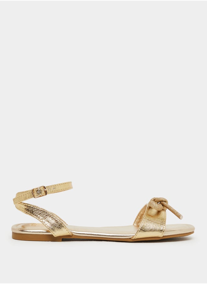 Styli Metallic Design Ankle Strap Flat Sandals  - Image 1