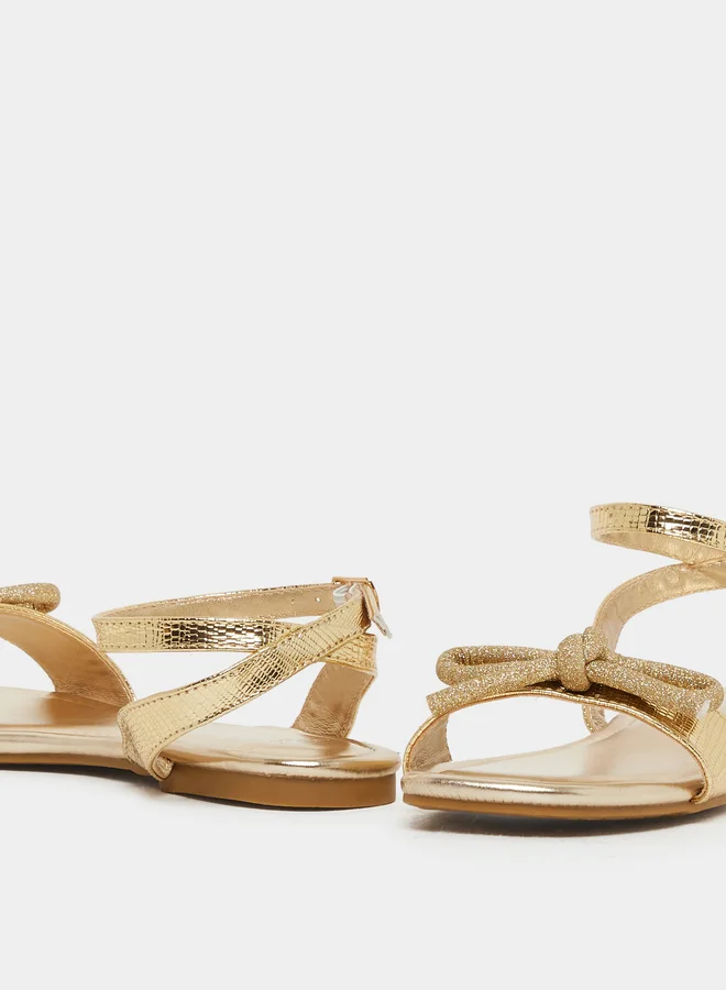 Styli Metallic Design Ankle Strap Flat Sandals
