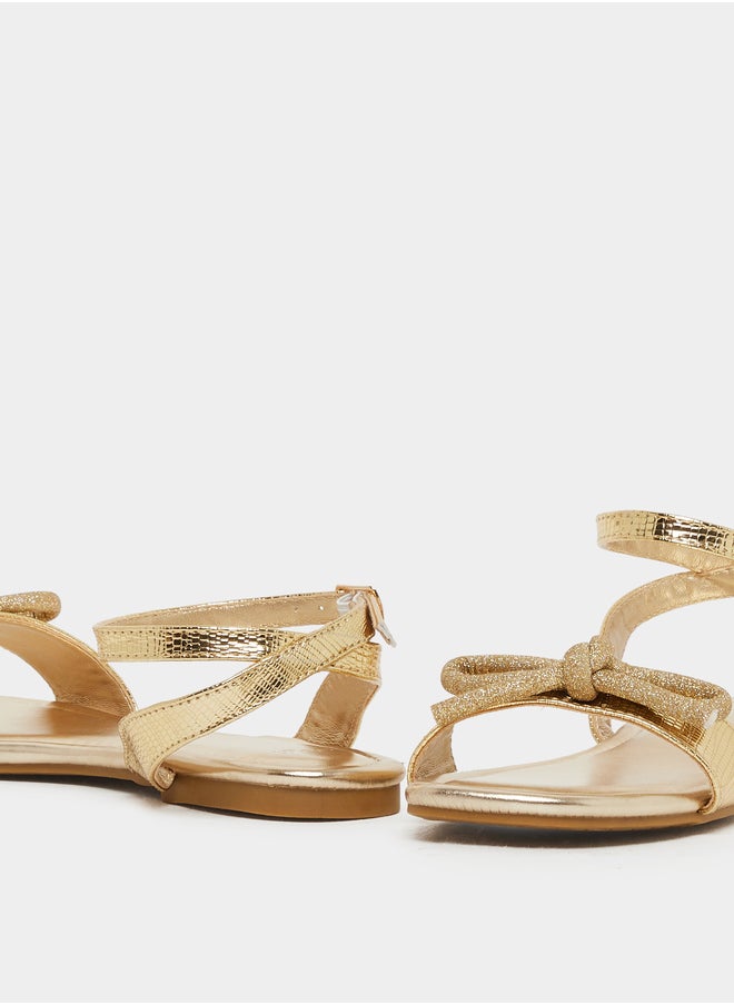 Styli Metallic Design Ankle Strap Flat Sandals  - Image 3