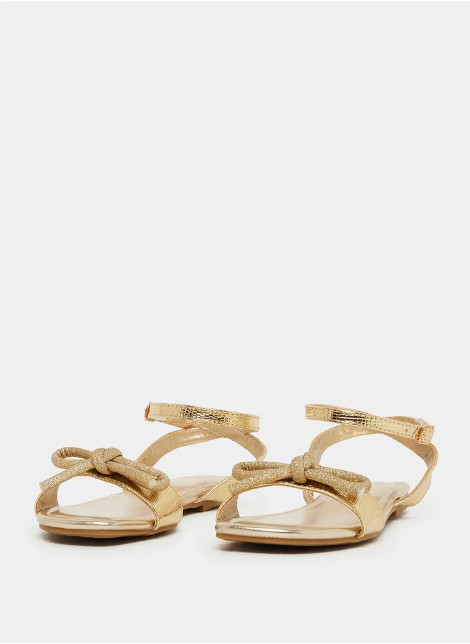 Styli Metallic Design Ankle Strap Flat Sandals