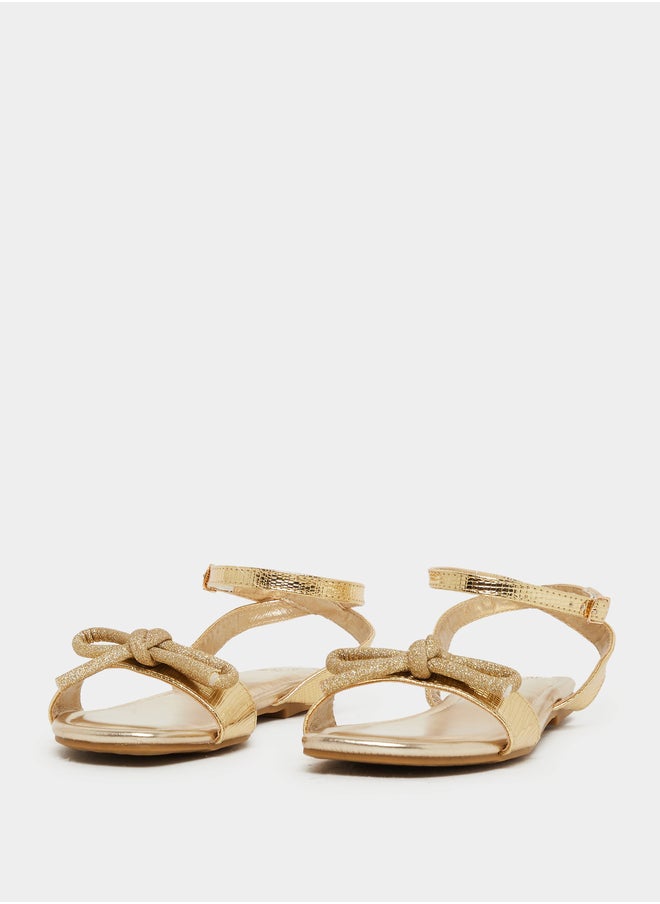 Styli Metallic Design Ankle Strap Flat Sandals  - Image 2