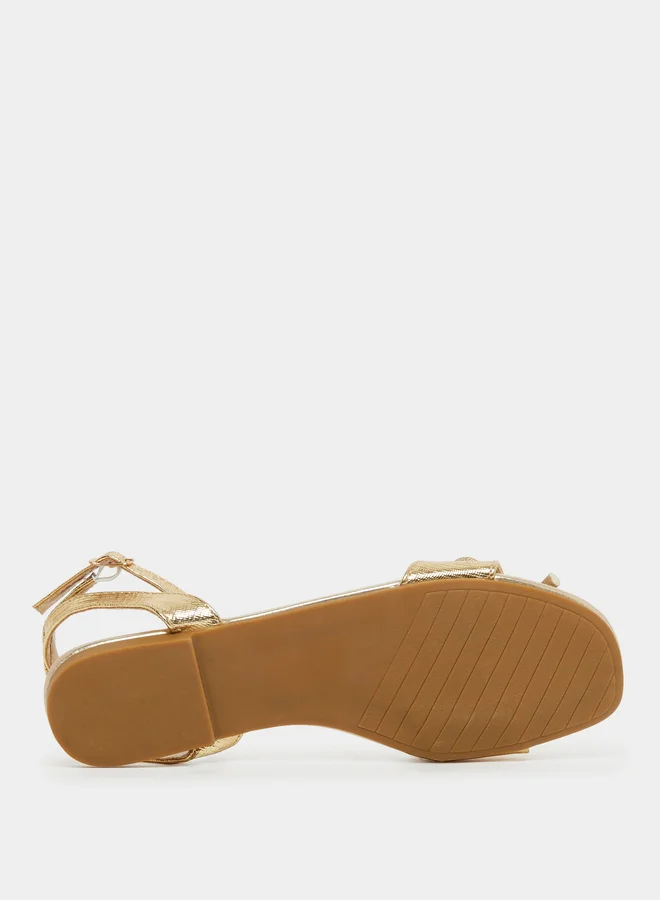 Styli Metallic Design Ankle Strap Flat Sandals