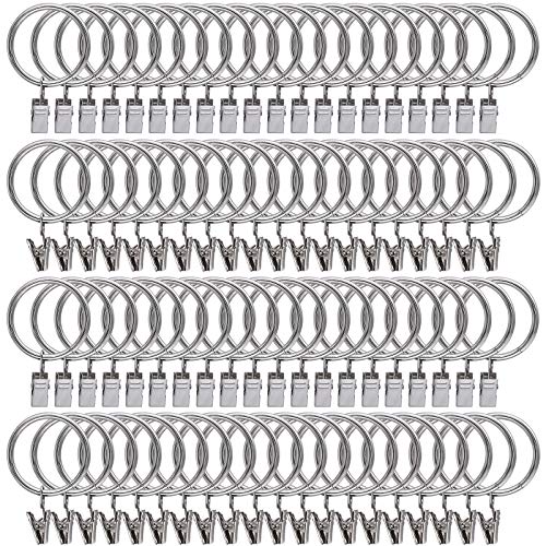Lansian 100 Pack Curtain Rings with Clips Hooks 1.5 inch Rustproof Matte Metal Stainless Steel Drapery Rings for Tension Rod Bracket Eyelets Decorative Hangers, Silver (1.5" Interior Diameter) - Image 1
