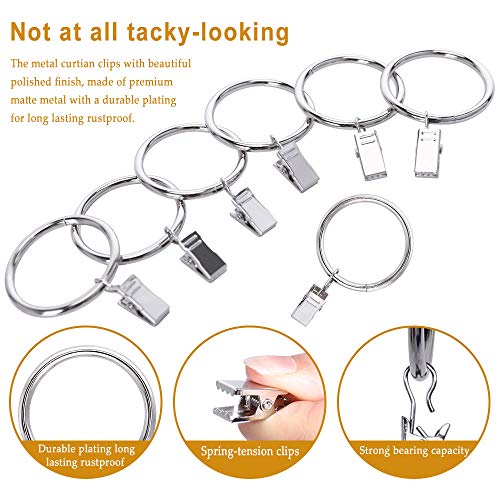 Lansian 100 Pack Curtain Rings with Clips Hooks 1.5 inch Rustproof Matte Metal Stainless Steel Drapery Rings for Tension Rod Bracket Eyelets Decorative Hangers, Silver (1.5" Interior Diameter) - Image 2