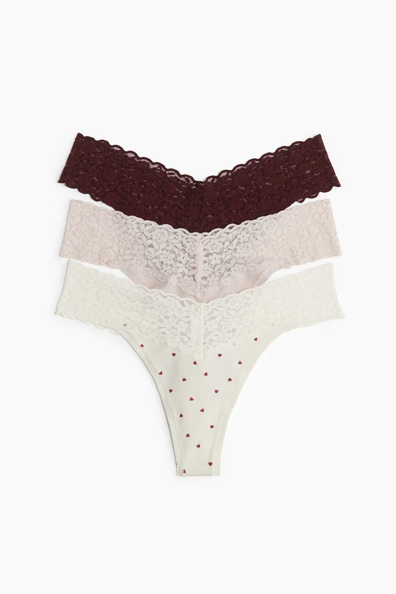 H&M 3-pack cotton and lace thong briefs