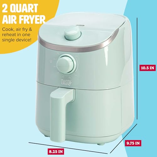 Tasty قلاية هوائية لذيذة شخصية، وجبات صحية في دقائق، تحكم في درجة الحرارة قابل للتعديل حتى 400°F، تصميم سهل الاستخدام، سلة وصينية غير لاصقة مصنوعة بدون PFAS و PFOA و PFOS و PTFE، 900 واط، 2-كوارت، أكوا - Image 4