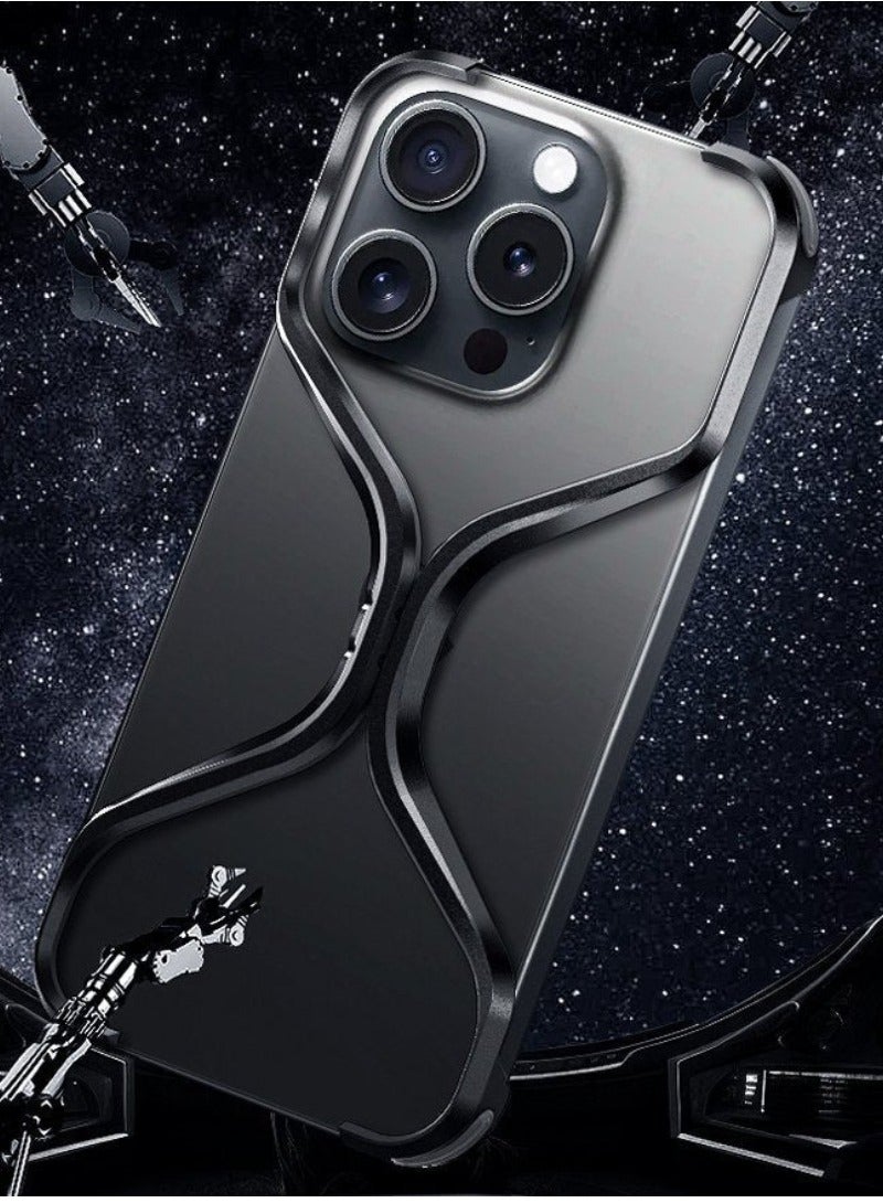 DIGI CORE iPhone 16 Pro Case Premium X-Grip Armor Frame Case iPhone 16 Pro Case 6.3" Metal Lightweight Simple X Shape Phone Case Frameless Aluminum Alloy Mobile Phone Cover For iPhone 16 Pro Back Cover Black - Image 3