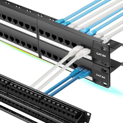 Rapink Patch Panel 48 Port Cat6A with Inline Keystone 10G Support, Pass-Thru Coupler UTP 19-Inch with Removable Back Bar, 2U Network Patch Panel for Cat6A,Cat6, Cat5e, Cat5 Cabling - Image 1