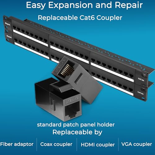 Rapink Patch Panel 48 Port Cat6A with Inline Keystone 10G Support, Pass-Thru Coupler UTP 19-Inch with Removable Back Bar, 2U Network Patch Panel for Cat6A,Cat6, Cat5e, Cat5 Cabling - Image 3