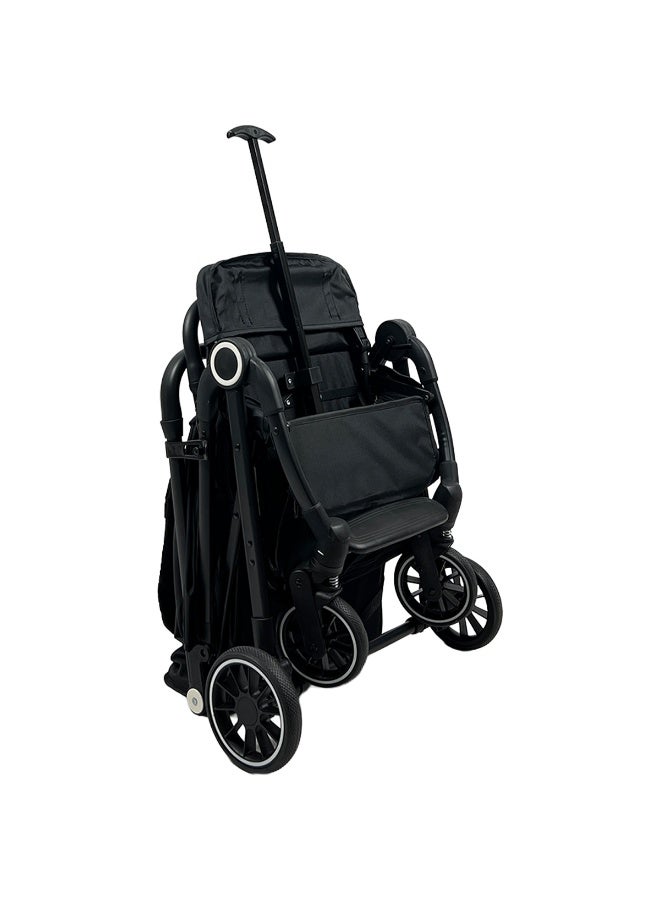 عربية أطفال قابلة للطي وخفيفة الوزن بعجلات مرنة ومظلة للحماية  لون اسود - Image 4