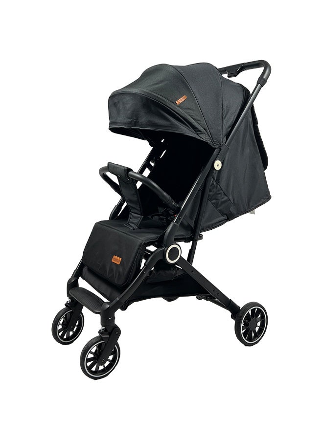 عربية أطفال قابلة للطي وخفيفة الوزن بعجلات مرنة ومظلة للحماية  لون اسود - Image 3