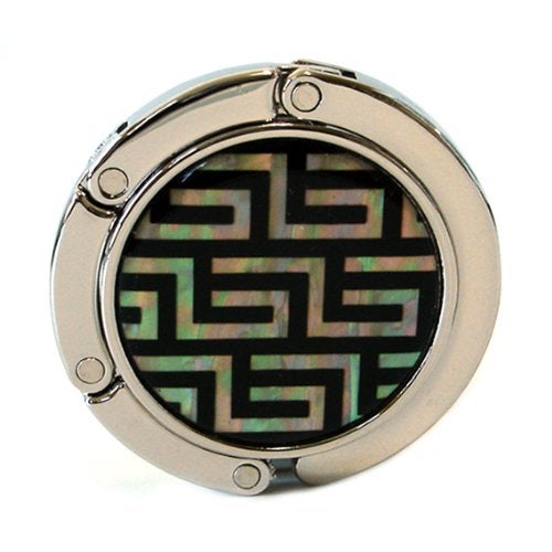 Antique Alive Mother of Pearl Lattice Black Foldable Table Purse Caddy Handbag Holder Hanger Hook - Image 2