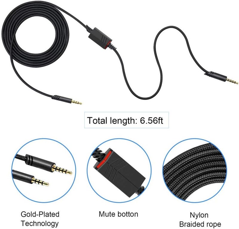 MQDITH 2.0M Replacement Audio Cable Compatible with Astro A40 A40TR Gaming Headset, Inline Mute Wire and No Volume Control Cord (Nylone Cord) - Image 4