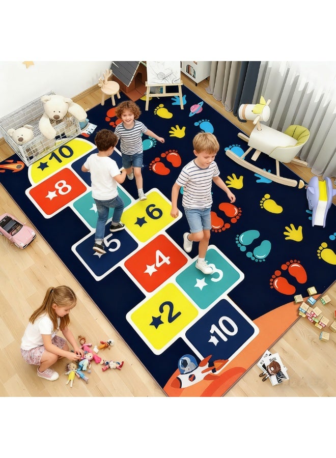 Vixplorn Newborn Games mats/ Car Play Mat - Kids Car Rug with Anti-Slip Particles - Easy to Clean Playroom Rugs - Playmat Perfect for Children's Bedrooms, with Hopscotch Design,Black,80×120 cm - Image 5