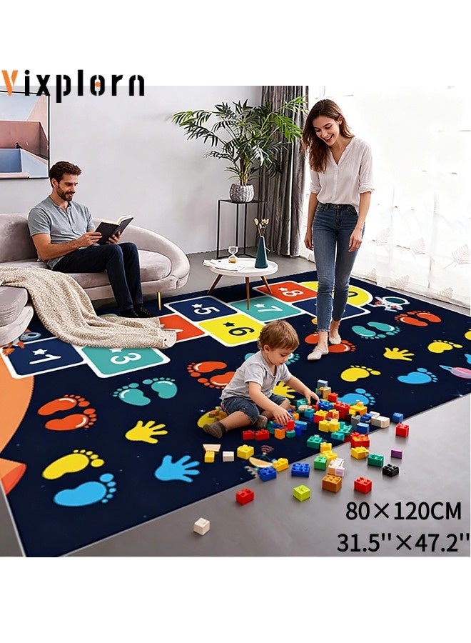 Vixplorn Newborn Games mats/ Car Play Mat - Kids Car Rug with Anti-Slip Particles - Easy to Clean Playroom Rugs - Playmat Perfect for Children's Bedrooms, with Hopscotch Design,Black,80×120 cm - Image 1