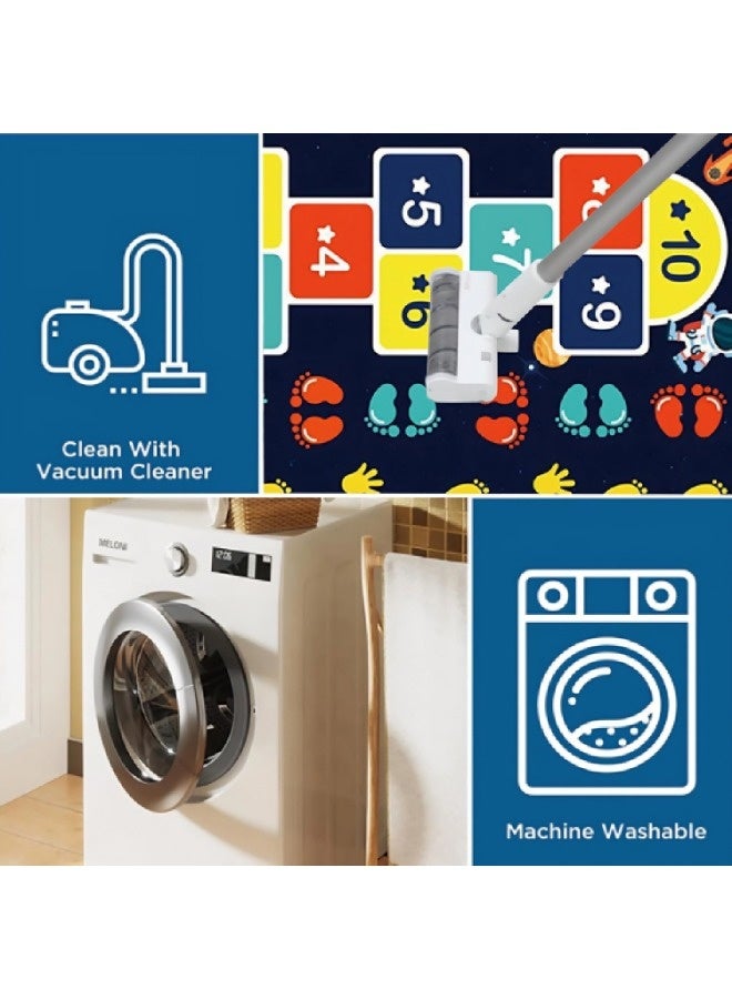 Vixplorn Newborn Games mats/ Car Play Mat - Kids Car Rug with Anti-Slip Particles - Easy to Clean Playroom Rugs - Playmat Perfect for Children's Bedrooms, with Hopscotch Design,Black,80×120 cm - Image 4