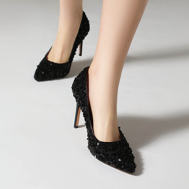 Model 2024 Spring Fashion Pointed 32-43 Sequins Elegant Party High-Heeled Single Shoes For Women - Image 4