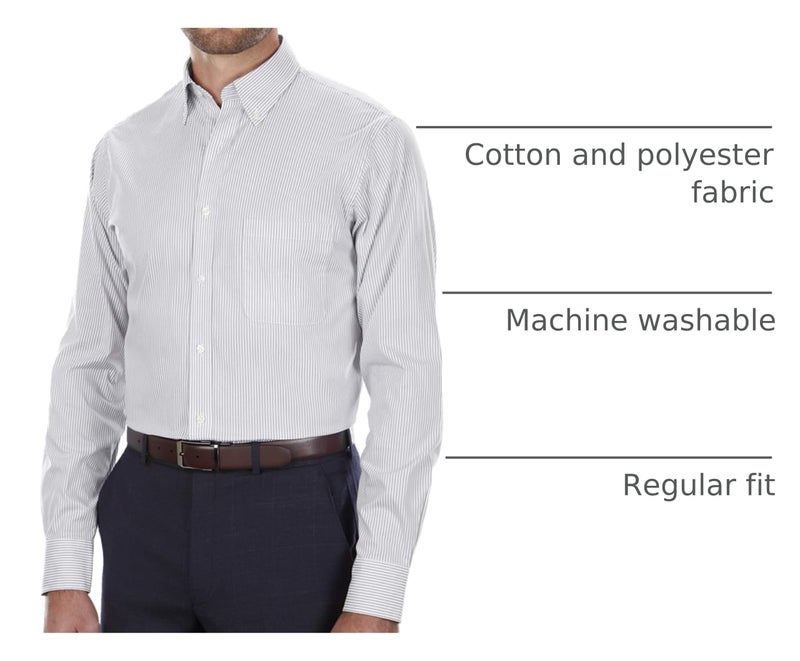 Van Heusen mens Regular Fit Pinpoint Stripe Dress Shirt, Iced Grey, 16.5 Neck 34 -35 Sleeve US - Image 4