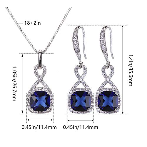 AMYJANE Cubic Zirconia Wedding Jewelry Sets - Women's Vintage Sterling Silver Infinity Square Blue Sapphire Crystal CZ Rhinestone Necklace Earring Set Bridal Jewelry for Bride Bridesmaids Mother of Bride - Image 5