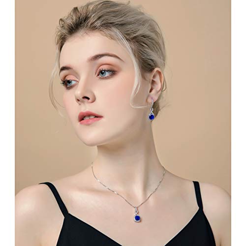 AMYJANE Cubic Zirconia Wedding Jewelry Sets - Women's Vintage Sterling Silver Infinity Square Blue Sapphire Crystal CZ Rhinestone Necklace Earring Set Bridal Jewelry for Bride Bridesmaids Mother of Bride - Image 3
