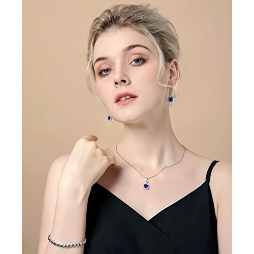 AMYJANE Cubic Zirconia Wedding Jewelry Sets - Women's Vintage Sterling Silver Infinity Square Blue Sapphire Crystal CZ Rhinestone Necklace Earring Set Bridal Jewelry for Bride Bridesmaids Mother of Bride - Image 2