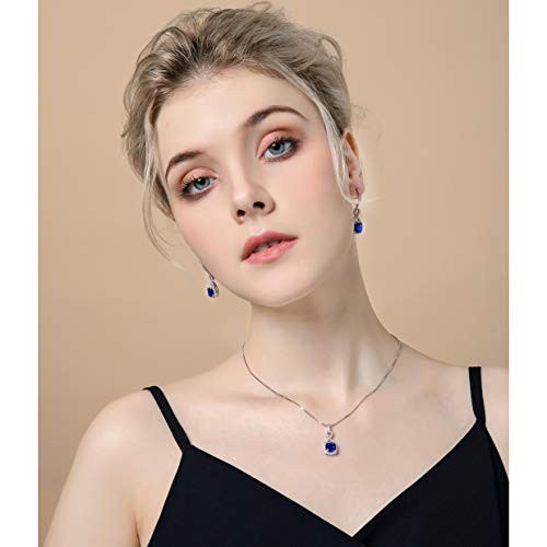 AMYJANE Cubic Zirconia Wedding Jewelry Sets - Women's Vintage Sterling Silver Infinity Square Blue Sapphire Crystal CZ Rhinestone Necklace Earring Set Bridal Jewelry for Bride Bridesmaids Mother of Bride - Image 4