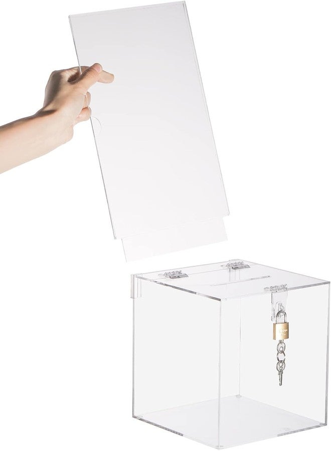 Youeon Square Acrylic Donation Box with Lock, 7 x 7 x 18 in Clear Suggestion Box with Slot and Lock, Ballot Tin with Sign Holder for Tip, Comment, Voting, Charity, Fundraising - Image 4