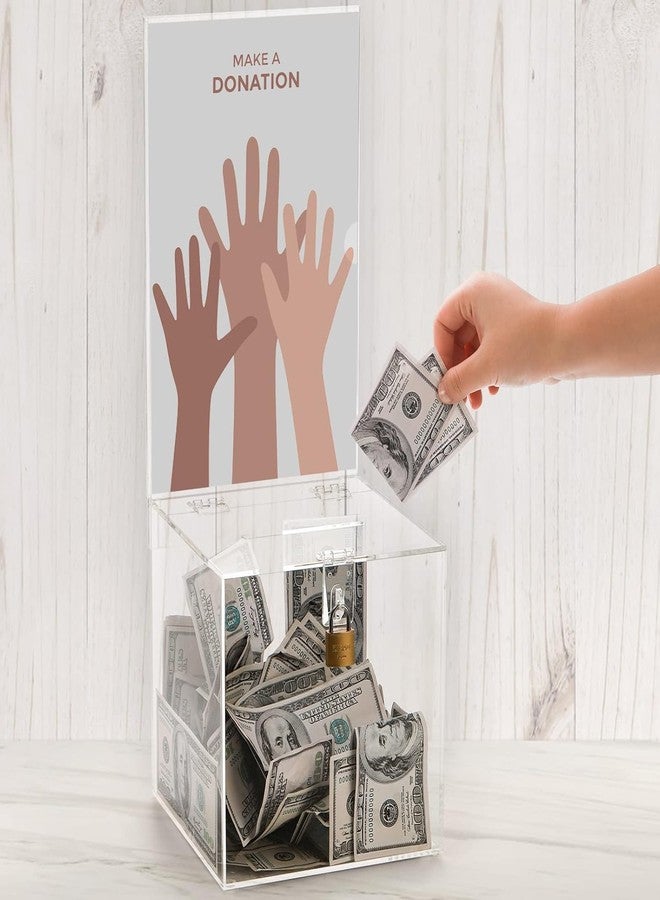 Youeon Square Acrylic Donation Box with Lock, 7 x 7 x 18 in Clear Suggestion Box with Slot and Lock, Ballot Tin with Sign Holder for Tip, Comment, Voting, Charity, Fundraising - Image 1