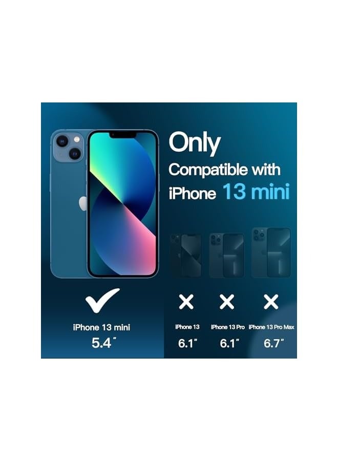 جي تيك جراب مغناطيسي 3 في 1 لهاتف iPhone 13 mini مقاس 5.4 بوصة مع قطعتين من واقيات الشاشة الزجاجية المقواة، متوافق مع MagSafe، غطاء خلفي شفاف غير لامع مقاوم للصدمات (أزرق عاصف) - Image 2