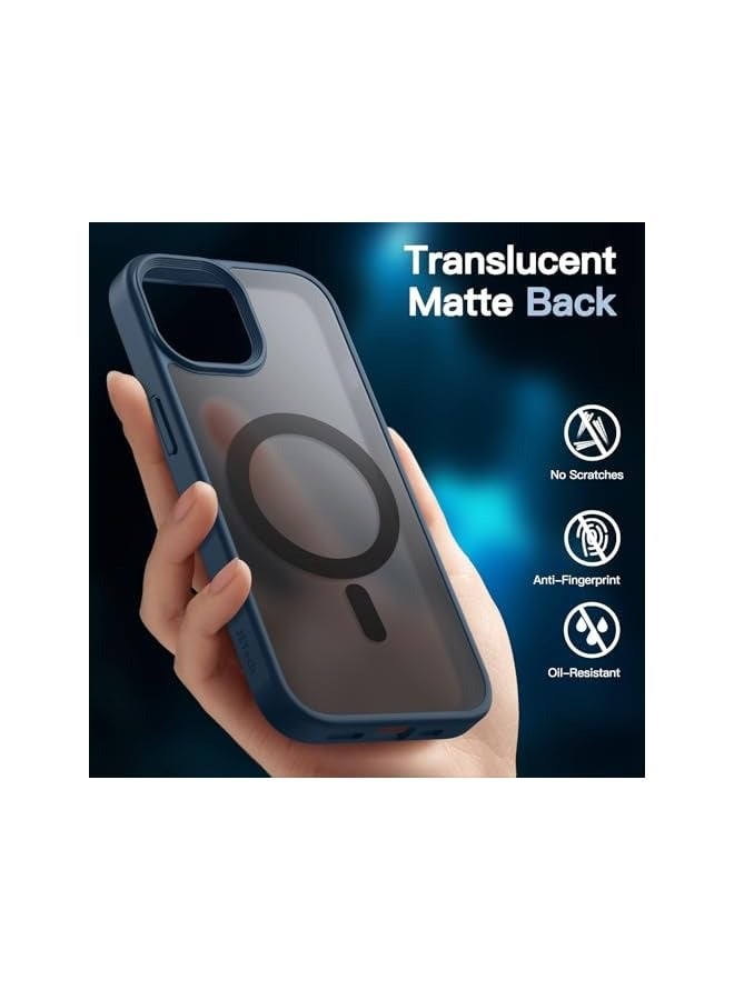 جي تيك جراب مغناطيسي 3 في 1 لهاتف iPhone 13 mini مقاس 5.4 بوصة مع قطعتين من واقيات الشاشة الزجاجية المقواة، متوافق مع MagSafe، غطاء خلفي شفاف غير لامع مقاوم للصدمات (أزرق عاصف) - Image 4