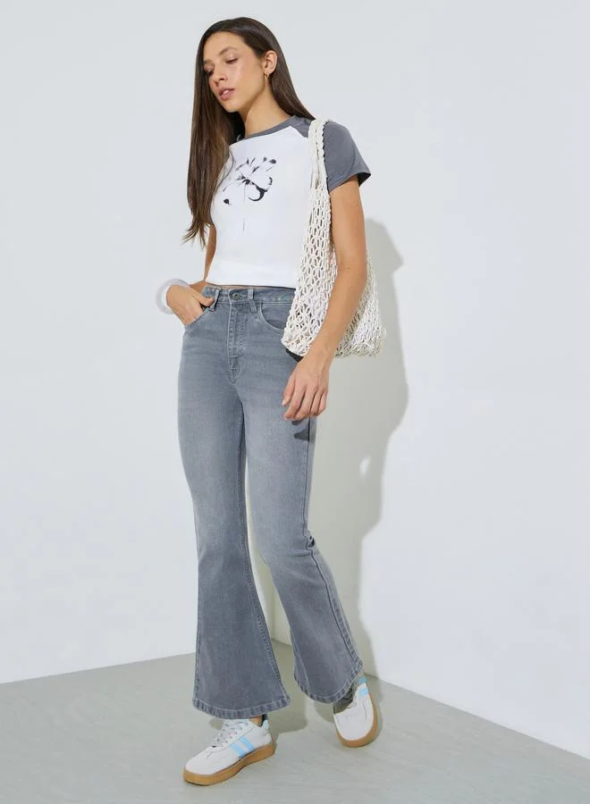 Styli Grey Fit and Flare Stretch Flared Jeans