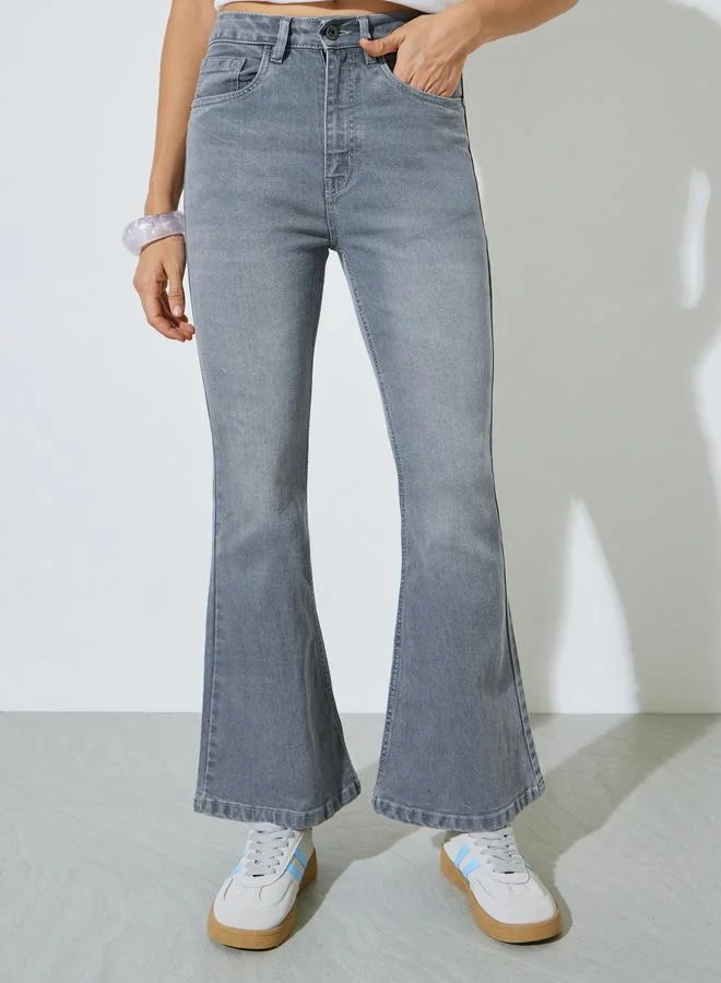 Styli Grey Fit and Flare Stretch Flared Jeans
