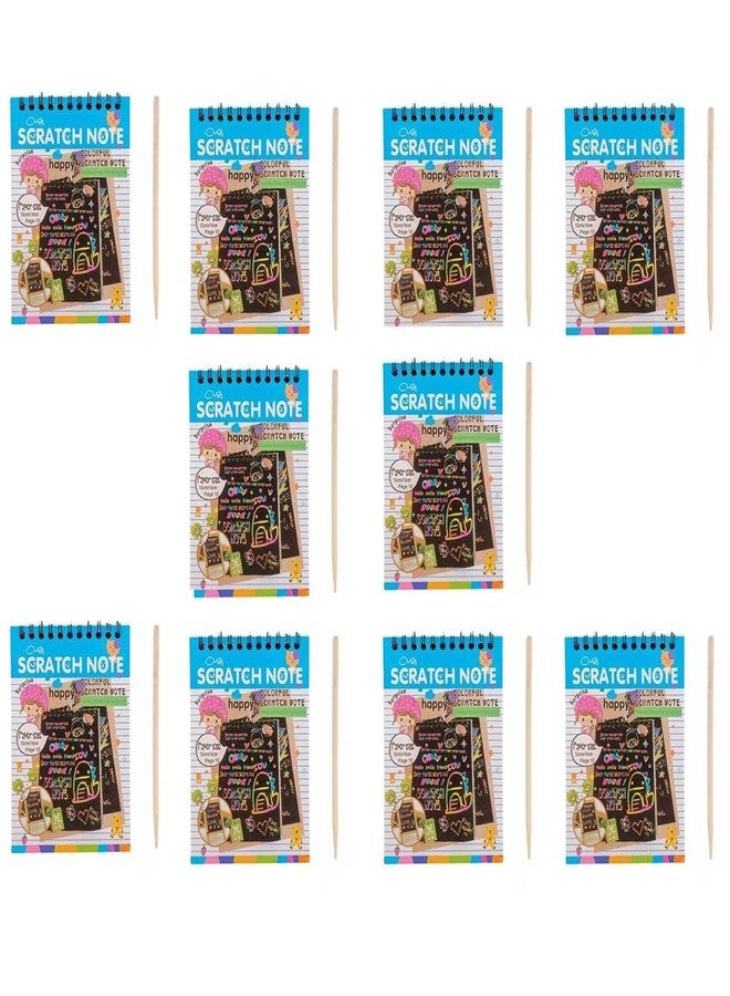 PRIMEFAIR Scratch Art Notebook Kids Rainbow Colorful Scratch Art Kit Drawing Painting Paper Notebook with Drawing Stick Gift (Pack of 10) - Image 1