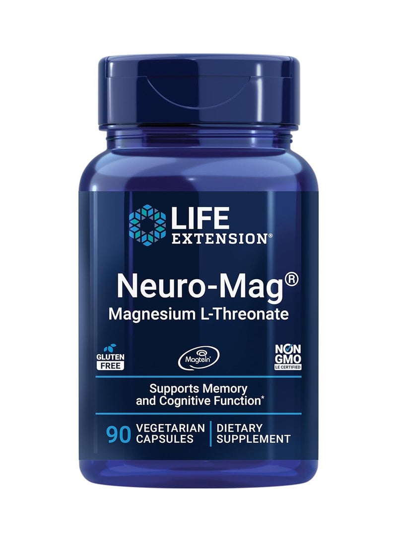 لايف إكستنشن مكمل نيورو ماج المغنيسيوم إل-ثريونات لدعم الدماغ والذاكرة والصحة الإدراكية، نباتي، غير معدل وراثيًا، 90 كبسولة نباتية - Image 1
