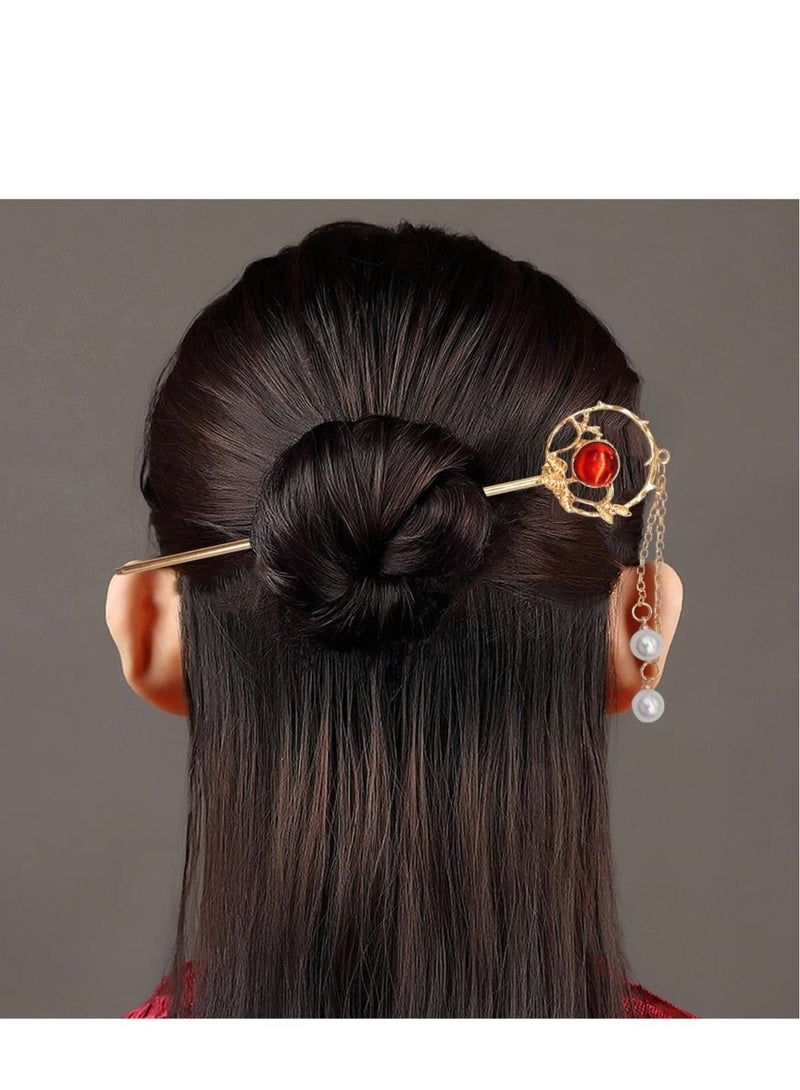 Captaintech Vintage Hair Sticks, 4pcs Antique Hair Pins Chinese Hair Stick Retro Tassel Hair Stick Hair Chopsticks Vintage Long Hair Hairpin Metall Chignon Pin with Pearl and Crystal for Women Girls - Image 2