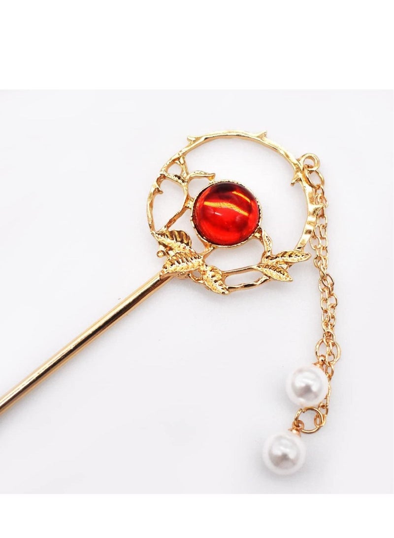 Captaintech Vintage Hair Sticks, 4pcs Antique Hair Pins Chinese Hair Stick Retro Tassel Hair Stick Hair Chopsticks Vintage Long Hair Hairpin Metall Chignon Pin with Pearl and Crystal for Women Girls - Image 5