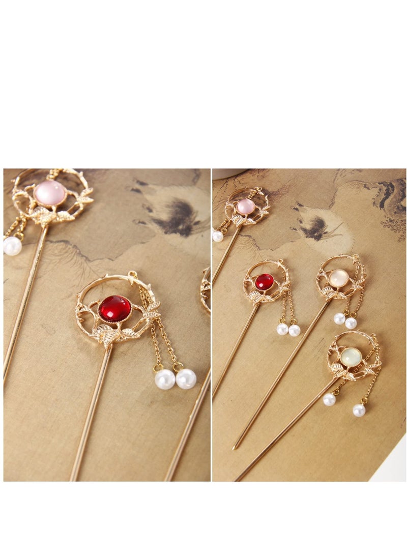 Captaintech Vintage Hair Sticks, 4pcs Antique Hair Pins Chinese Hair Stick Retro Tassel Hair Stick Hair Chopsticks Vintage Long Hair Hairpin Metall Chignon Pin with Pearl and Crystal for Women Girls - Image 4