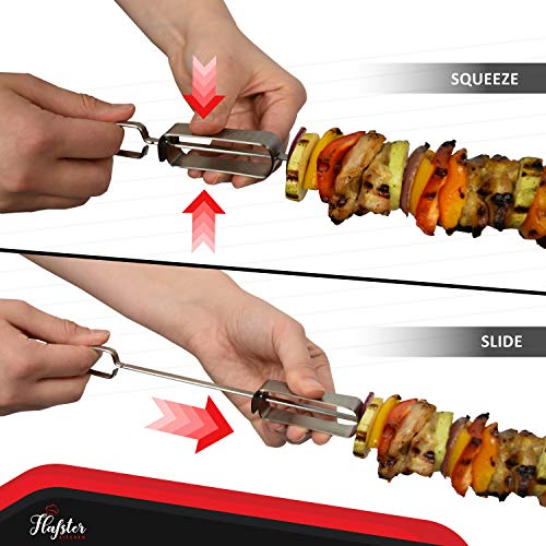 FLAFSTER KITCHEN "FLAFSTER KITCHEN BBQ Skewers for Grilling - 16" Stainless Steel Flat Kebab Sticks with Push Bar, Reusable Metal Shish Kabob Skewers, Set of 6" - Image 2