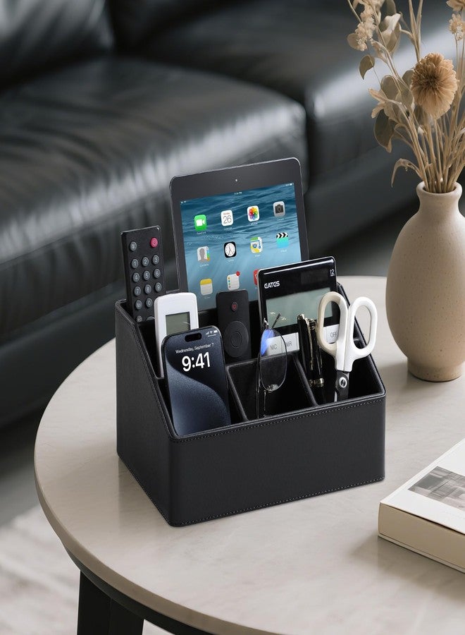 MEIBOOCH PU Leather Desk Organizer, Luxury Remote Control Holder for Home, Office Desk Accessories Table Caddy Bedside Nightstand Organizer (Black) - Image 2