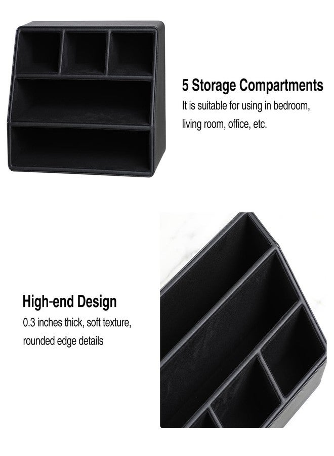 MEIBOOCH PU Leather Desk Organizer, Luxury Remote Control Holder for Home, Office Desk Accessories Table Caddy Bedside Nightstand Organizer (Black) - Image 5