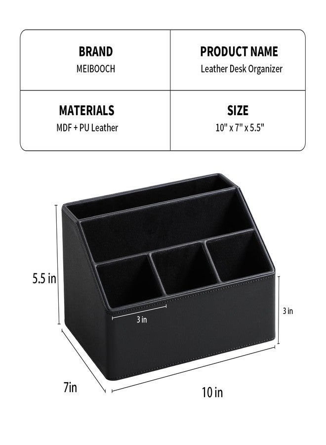 MEIBOOCH PU Leather Desk Organizer, Luxury Remote Control Holder for Home, Office Desk Accessories Table Caddy Bedside Nightstand Organizer (Black) - Image 4