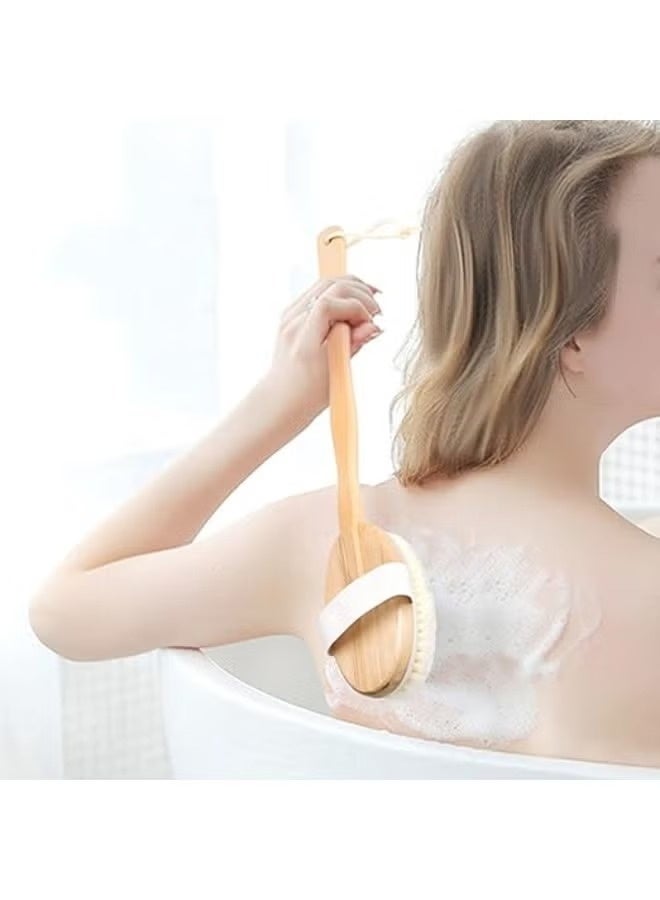 فرشاة استحمام بمقبض خشبي طويل للعناية بالجسم والظهر – فرشاة لطيفة لتقشير البشرة الجافة وتنظيف الجلد المتراكم بطريقة مريحة – تساعد على تنعيم البشرة وتحسين مرونتها – مناسبة للرجال والنساء للاستخدام اليومي - Image 5
