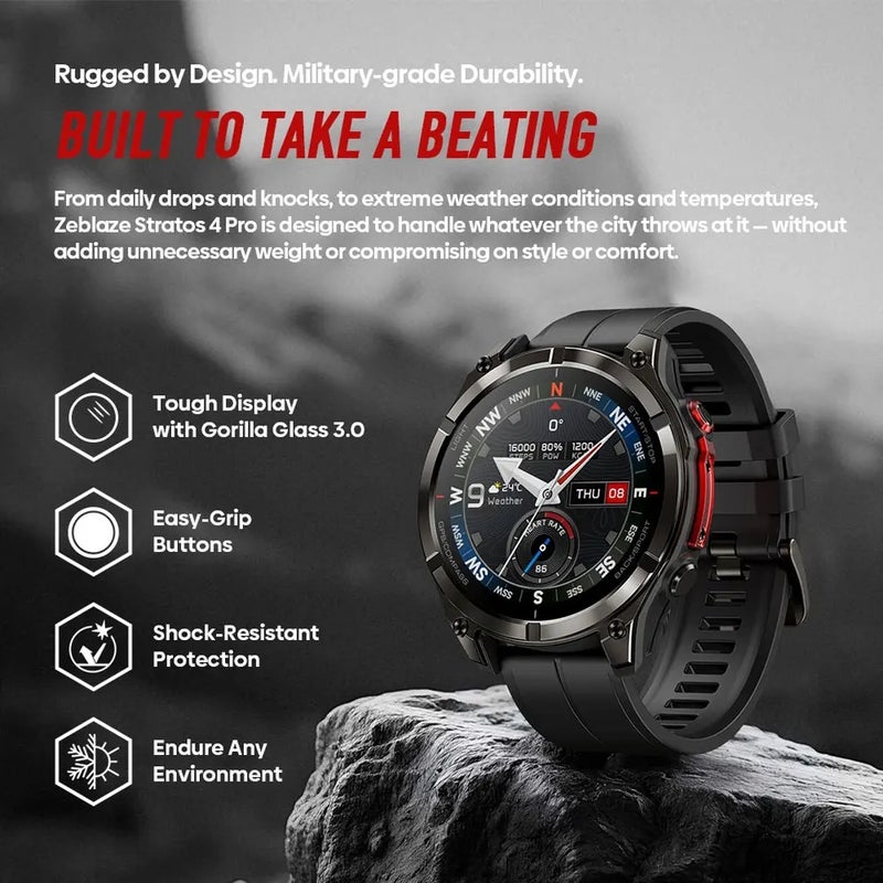 زيبليز ساعة ذكية Zeblaze Stratos 4 Pro GPS Smart Watch 1.43''AMOLED Display Dual-Color Flashlight Music Storage 170+ Workout Modes SmartWatch, Black - Image 3
