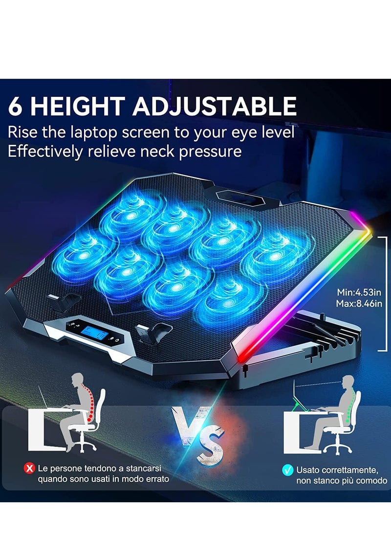 Generic Gaming Laptop Cooling Pad with 8 Cooling Fans, Laptop Fan Cooling Pad for Laptop ,RGB Laptop Cooler Stand with 6 Height Adjustable, Two USB Port, Phone Stand  - Image 4