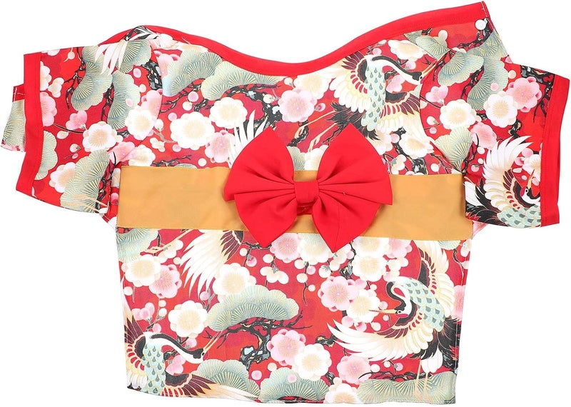 klarako 1pc Clothes for Pets Dog Japanese Kimono Dog Holiday Outfit Floral Pet Dress Pet Kimono Dress pet Warm Coral Floral Pet Christmas Costume Puppy Outfits Dog Clothes Bow tie Flowers - Image 1