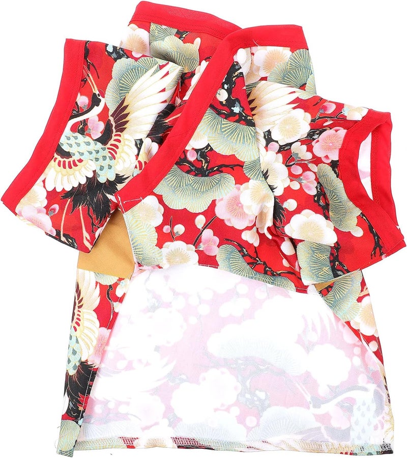 klarako 1pc Clothes for Pets Dog Japanese Kimono Dog Holiday Outfit Floral Pet Dress Pet Kimono Dress pet Warm Coral Floral Pet Christmas Costume Puppy Outfits Dog Clothes Bow tie Flowers - Image 4