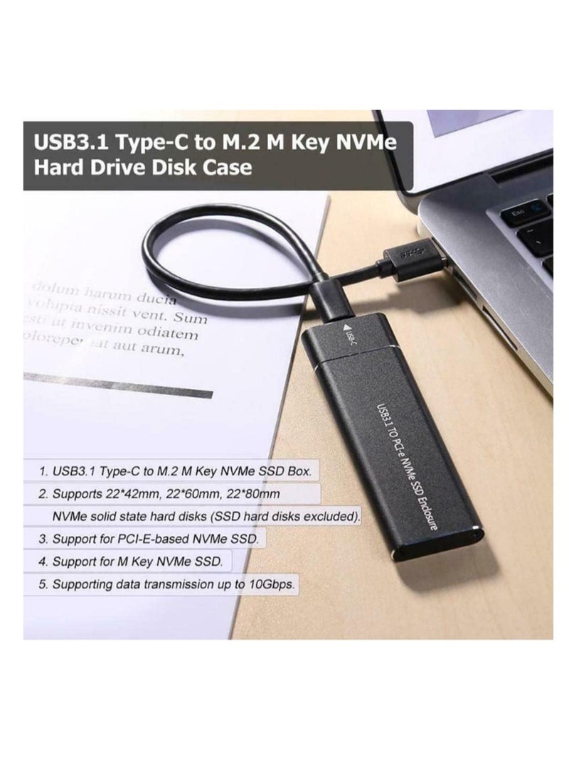 Generic - CASE NVME SSD Enclosure, M.2 NVME to USB C Adapter with Black case, USB 3.1 Gen 2 (10 Gbps) M2 PCIE SSD with hard disk NVMe 1 TB - Image 1
